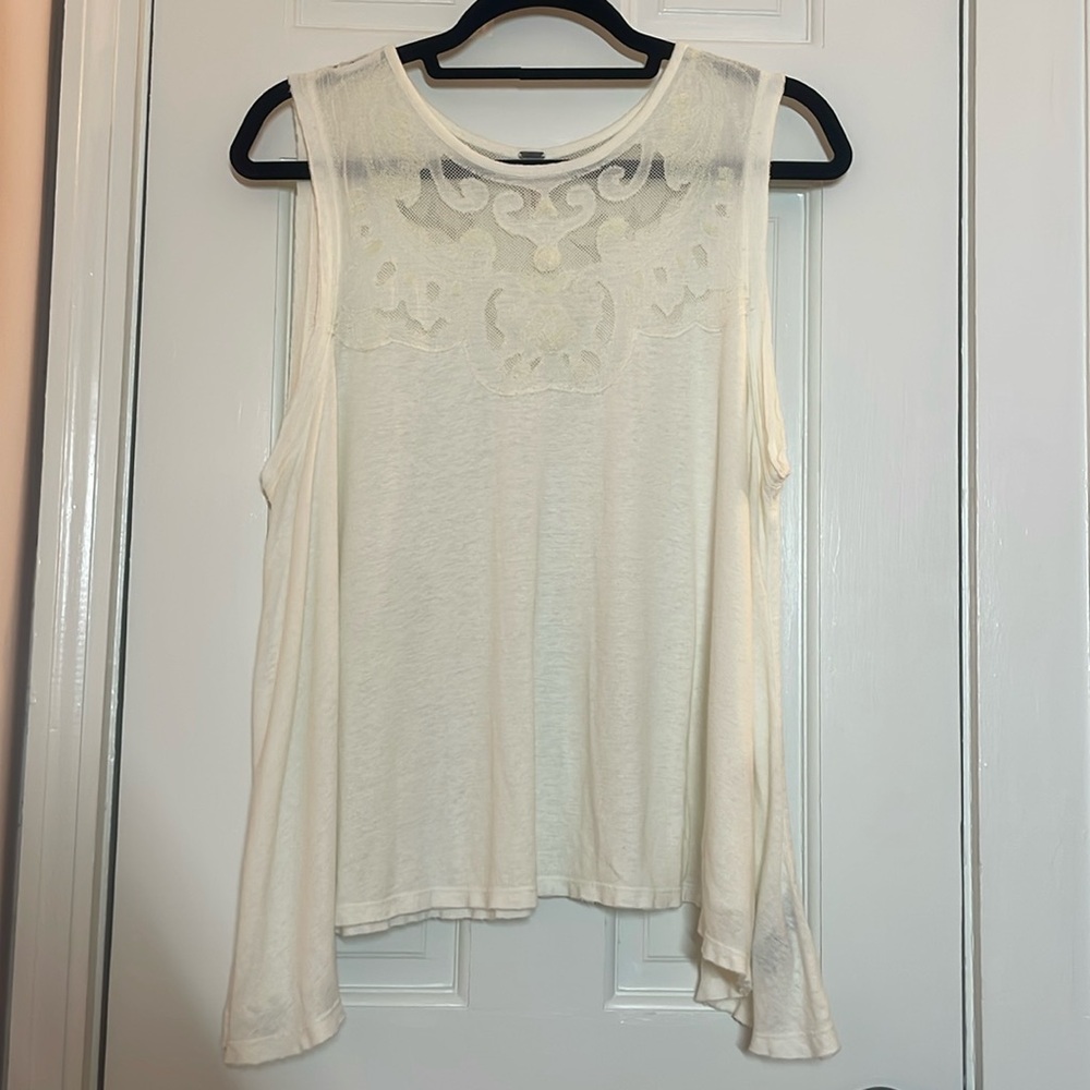 Free People, Tank Top, Cream with Embroidery, Size Medium